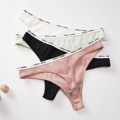 Beautiful waist logo black white womens thongs (5)